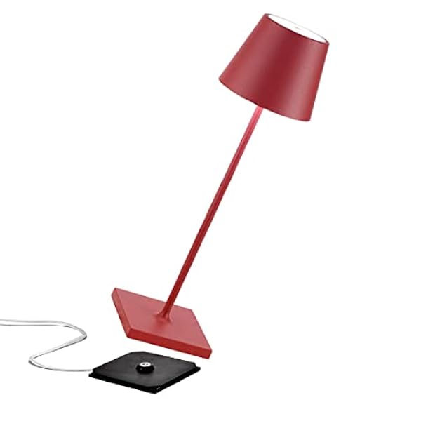 Zafferano Poldina Pro, Lampada da tavolo LED senza fili Ricaricabile, Dimmer touch 2700-3000K, ricarica wireless, IP65 Uso Interno/Esterno batteria Lunga Durata, Corpo in Alluminio, H38cm - Rosso