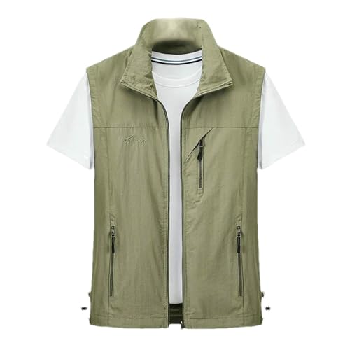 Gilet sans manches kaki pour homme avec col montant zippé en taille XXL