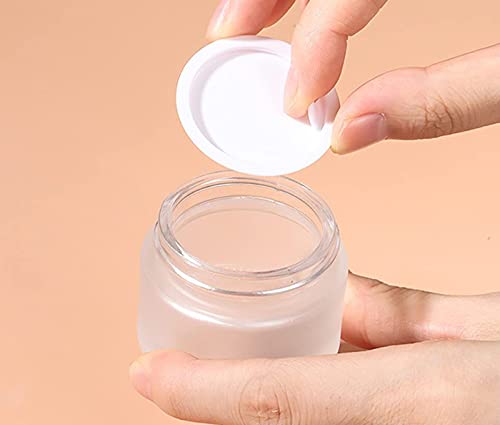 50 Gram/50 ml Empty Sample Jars Round Frosted Glass Bottle Cosmetic Cream Jar Wood Grain Lid Cosmetic Container Glass Cream Box Refillable Cream Pot Jars for Lip Balm Lotion Eyeshadow,4 Pack3