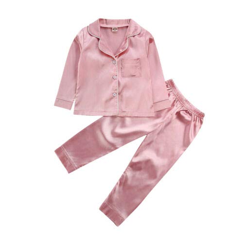 BULINGNA Kids Toddler Girl Valentine's Day Pajamas Set Heart Print Pajamas Top Pants Satin Two Piece Pjs Sleepwear