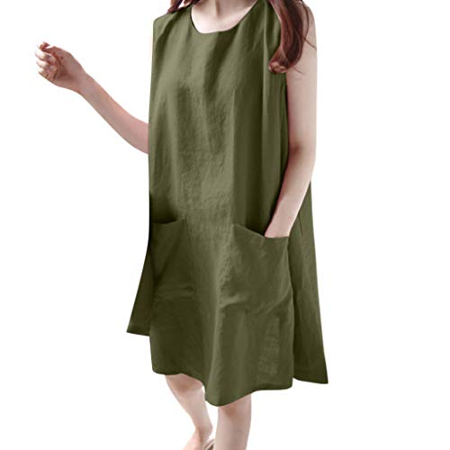 Robe en lin pour femme sans manches style décontracté chic avec poches de loisirs