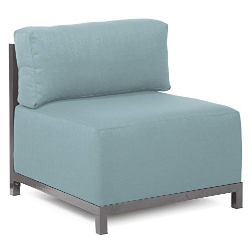 Image of Howard Elliott Collection Axis 4-Piece Modular Sectional Sofa with Cover, Convertible Cushioned Sofa with Wide Chaise for Indoor or Outdoor Living Room or Office, Titanium Frame, Sterling Breeze