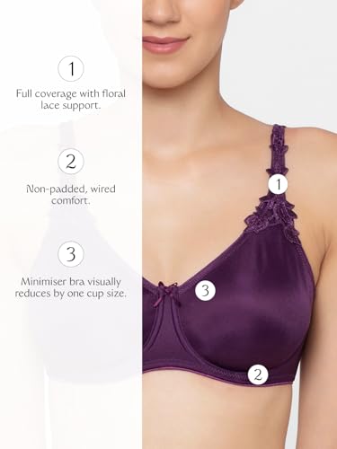 Image of Triumph International Minimizer Women Bra Wired Non Padded High Support Big Cup Lingerie Visual Bust Reduction Comfort Bra Floral Lace Full Coverage Shapewear Wide Straps & U-Back Support Pack of 1