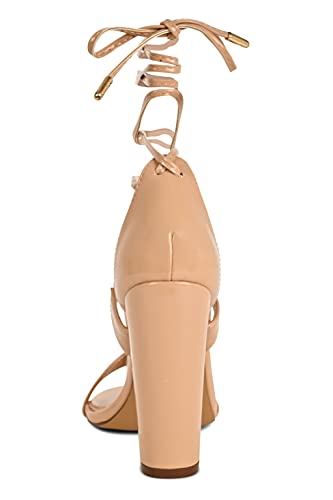 Charles Albert Women’s Criss-Cross Strappy Gladiator Dressy Lace Up High Heeled Open Toe Dress Stiletto Sandals - Medium, Nude, 8 #TOP5