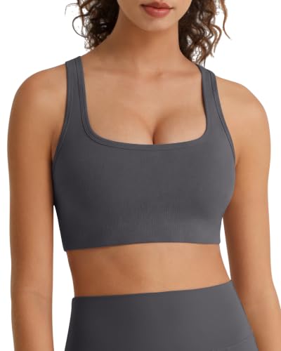 Image of G4Free BareFeel Square Neck Sports Bra Padded for Women - Strappy Y Back Crop Tank Tops Workout Camisole