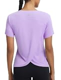 baleaf Women's Short Sleeve Workout Shirts Athletic Tops Sun Protection Breathable T-Shirts Quick Dry Gym Running Tennis Light Purple L