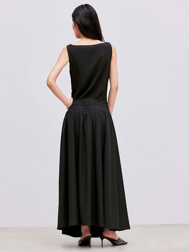 CIDER Maxi Dress for Women Sleeveless Boat Neck Woven Belted Low Waist Elegant Daily Casual Maxi Dress4