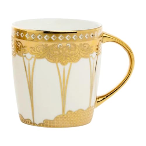 Image of Clay Craft Fine Ceramic Tea Cups Set of 6| 140 Ml Gold Print Cups with Handle | Elegant Design for Tea| Coffee| Home| Office & Gifting