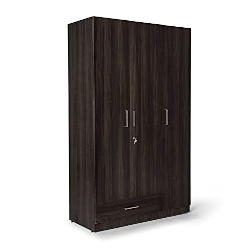 Image of Wakefit Wardrobe | 1 Year Warranty | Engineered Wood Almirah, Cupboard for Clothes Storage | 3 Door, 1 Drawer, 2 Hanging Space | Cashmere - Dark Brown