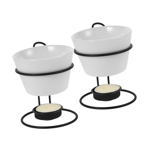 Hemobllo 2 Sets Ceramic Butter Warmer and Chocolate Fondue Pot Iron Stand Food-Grade Heat Resistant Kitchen Accessory for Cheese Chocolate and Butter Melting