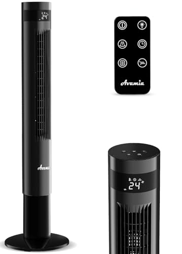 Avamia 26dB Ventilateur de Tour Silencieux avec Télécommande, Vitesse 7,8m/s, Oscillation 85°, 3 Vitesses, 3 Modes, Minuterie 12 Heures, Ventilateur sur Pied pour Salon, Bureau et Chambre