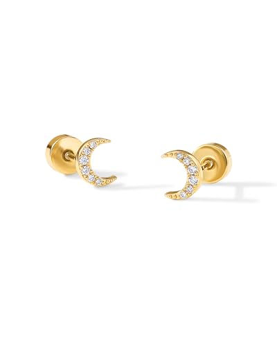 Image of PAVOI 14K Gold Plated Dainty Flat Back Earrings for Women, Piercing Studs | Hypoallergenic Stud Earrings with 925 Sterling Silver Posts, Motif Flatback Screw Back Helix Cartilage