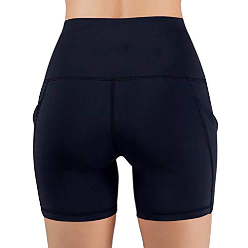 Minetom Femme Shorts de Sport, Eté Fitness Pantalon Grande Taille Mode Pantalons Courtes de Yoga avec Poche latérale Taille Haute Legging Sport Exercices Leggings D Bleu Large – vue 5