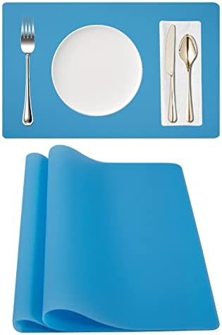 Placemats Set of 2, Food Grade Silicone Place Mats Washable Baking Mat for Kitchen Counter Dining Table, Non-Slip & Heat Resistant (15'' x 11'' Blue