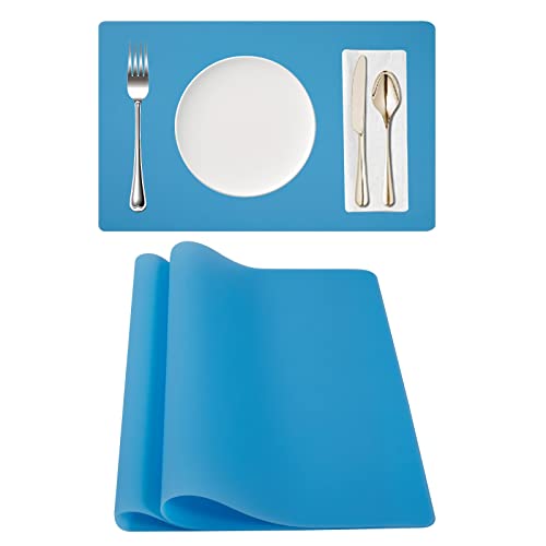 Placemats Set Of 2, Food Grade Silicone Place Mats Washable Baking Mat For Kitchen Counter Dining Table, Non-Slip & Heat Resistant (15'' X 11'' Blue #TOP12