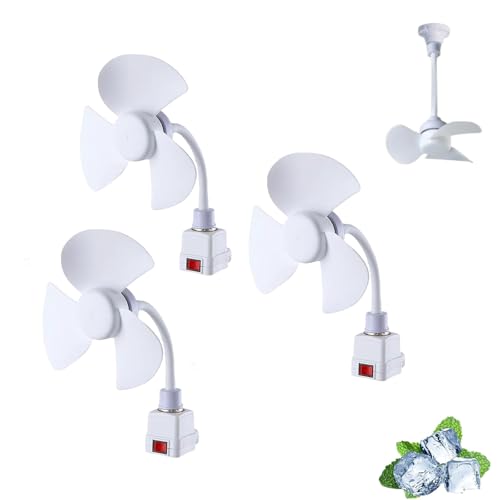 E27 Socket Fan Kit with Plug Adapter, Multifunctional Quiet Electric Fan, Adjustable Mini Outlet Ceiling Fan Flexible Gooseneck, for Kitchen, and Bedroom, Dormitory Easy Install (3pcs)