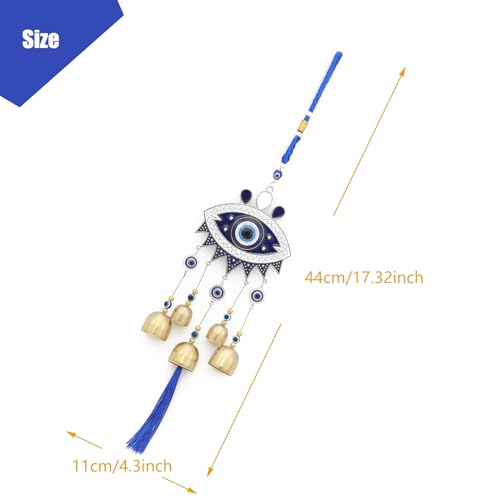 Image of 17.3 inch Gothic Evil Eye Wind Chimes - Weather-Coated Metal Witch Bells for Door Protection - Vintage Copper Finish Spooky Halloween Decor for Garden, Porch & Backpack - Spiritual Gift