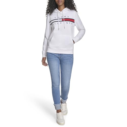 Consejos para Comprar Talla Blanco de esta semana. 45 Tommy Hilfiger - Sudadera Deportiva con Capucha para Mujer, con Logotipo de Forro Polar, Color Blanco Brillante, Talla L, Blanco Brillante, Large