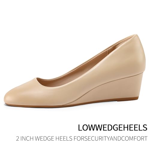 Image of mysoft Women's Wedge Pumps Low Heel Closed Toe 2in Dress Shoes