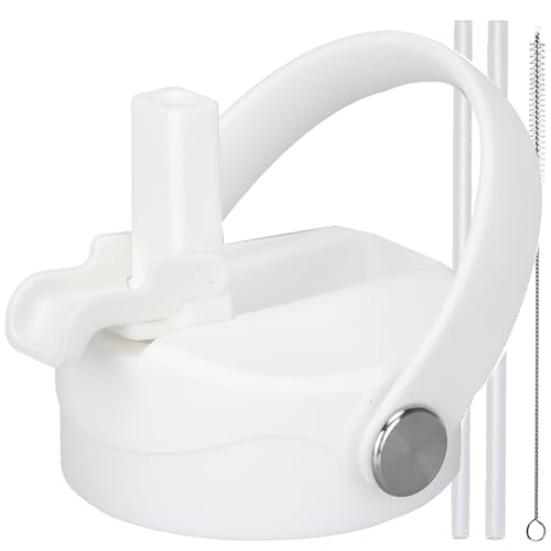 Straw Lid Sport Water Bottle Wide Mouth, Flex Straw Lid Compatible with Hydroflask 12 16 18 20 32 40 64 oz, Replacement Lids and Water Bottle Lid Accessories (White)