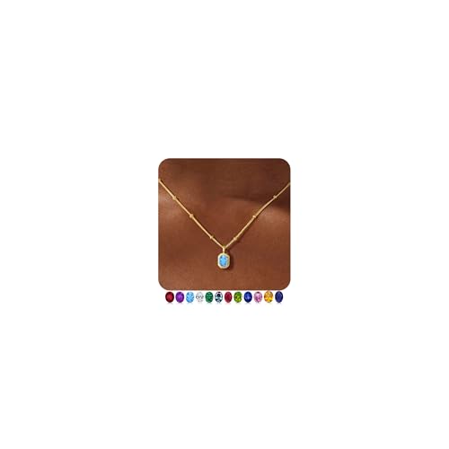 M MOOHAM Aquamarine Light Blue Color Birthstone Necklace for Women, 14K Gold Plated March Birthstone Necklace for Women March Birthday Jewelry Gifts for Womens Friendship Gifts