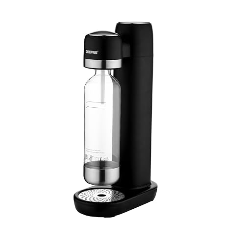 GEEPAS Máquina de agua con gas con botella de 900 ml | Máquina de refrescos, máquina de refrescos para máquina de bebidas gaseosas, carbonatador para el hogar, botella de gas CO2 de conexión rápida