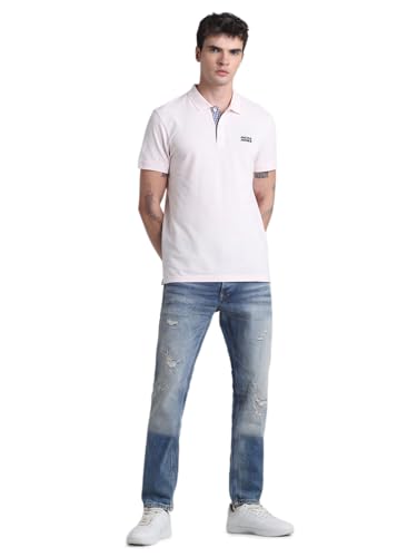 Image of Jack & Jones Men Cotton Solid Slim Fit Polo T-Shirt