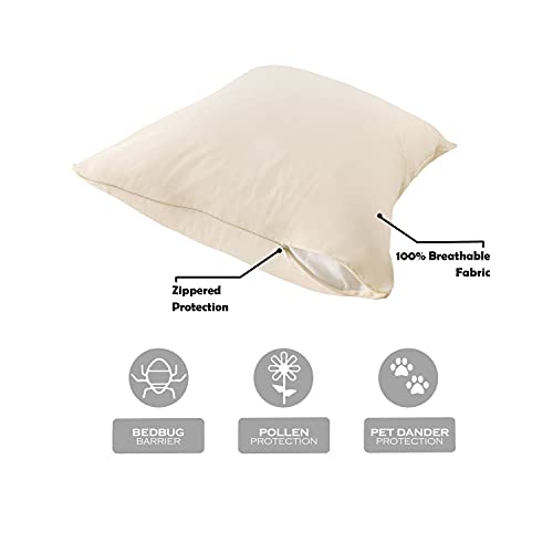 Allerease Organic Cotton Pillow Protectors, Standard/Queen, Beige Cream/White 2 Count #TOP5