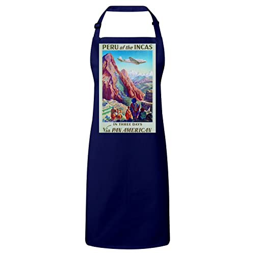 Tablier cuisine premium navy vintage Pérou Incas affiche voyage avion