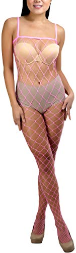 Image of ToBeInStyle Women's Bodystocking Crotchless Peek-A-Boo Fishnet Lace Bodysuit