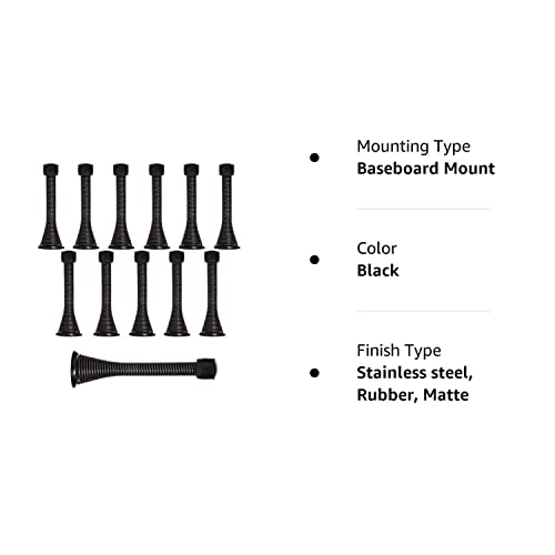 Kiseer 12 Pack Spring Door Stops 3 1/4" Flexible Heavy Duty Spring Door Stopper With Rustproof Screw Rubber Bumper Tips (Black) #TOP6