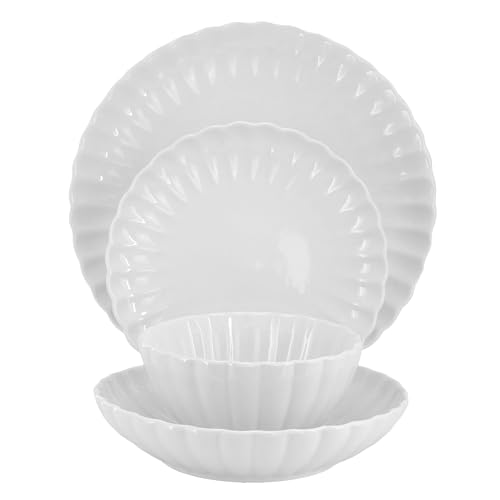 Elama Jane 16-Piece Scalloped White Dinnerware Set (Jane)