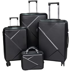 Maletas Viaje Baratas Carrefour Max Star Juego de Maletas de Viaje 4 Piezas, Ruedas 360º, 4 Ruedas Dobles, Impermeable, Resistentes, Ligeras, Seguras, Gran Capacidad, Trolley, Rígidas, Diseño Elegante Negro y Gris