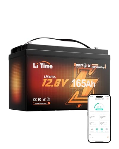 Litime 12V 165Ah Lithium Battery with Bluetooth & Self-Heating, 12 Volt LiFePO4 Battery Built-in 165A BMS, Max 15000 Deep Cycles, 2112Wh Energy Density, for RV, Marine, Trolling Motor(Group 31) ﻿