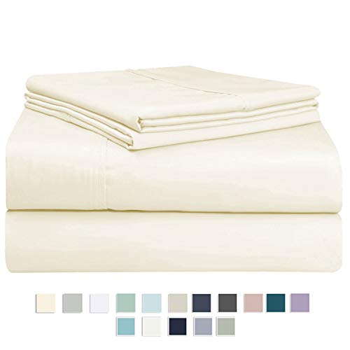 Pizuna 400 Thread Count Cotton Queen Size Cream Sheets Set, 100% Long Staple