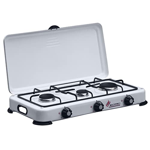 INTEC – Cocina de gas de 3 fuegos 4100W Quemadores de hierro fundido Tapa encimera de gas Butano o Propano