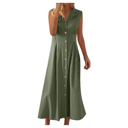 Ventes Flash Robe d Ete Femme Coton et Lin Tank Robe de Travail Chic et Elegant Décontractée Robes Longue en Lin Été Vêtements Femme Soldes Chemise Maxi Dresses de Soirée Fêter Dress de Vacances