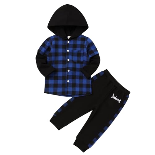 Fuermos Toddler Boy Outfit Boy Clothes Hooded Plaid Sweatshirt Pants Fall Clothes Kid Boy Outfit