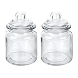 Ideen mit Herz Lot de 2 bonbonnières en verre   Rondes   Transparentes   Avec couvercle hermétique en verre   Qualité alimentaire   8 x 8 x 12,6 cm   Capacité : 280 ml chacune