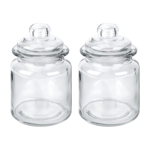Ideen mit Herz Lot de 2 bonbonnières en verre - Rondes - Transparentes - Avec couvercle hermétique en verre - Qualité alimentaire - 8 x 8 x 12,6 cm - Capacité : 280...