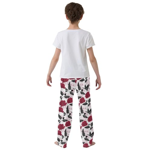 Bird Rose Flowers Boys Long Pants Soft Trousers Elastic Waist Kids Lounge Bottoms with Pockets S-XL3