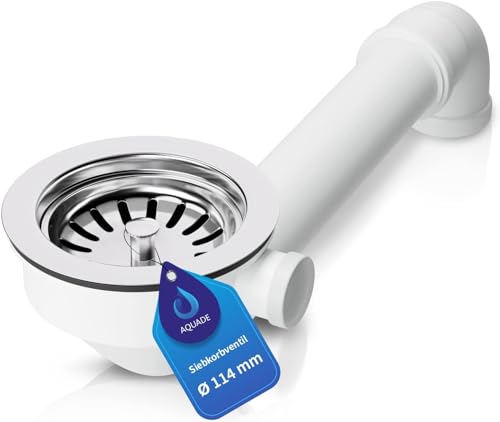 AQUADE Siphon avec panier filtrant 114 mm - Panier filtrant pour évier - Siphon pour évier - Ensemble siphon pour évier de cuisine - Vidange de lavabo - Modèle : Raumschaffer
