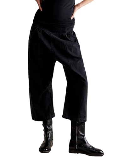 LifeShe Cropped Elastic Waist Jeans for Women Drop Crotch Jeans Low Rise Wide Leg Denim Harem Pants