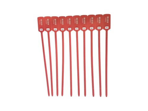 Security Plastic Seal SE -, Red Color, 200 pcs. 16 in. / 400 mm, Shipping Pull Tight, Numbering & Barcode, Adjustable, Tamper Tags, Metal Insert, Disposable - Quick & Free USA Delivery
