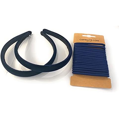 2 Velvet Girls School Headband Alice Band + 20 Elastics Hair Ties Bobbles Ponies Set UK (Navy Blue) Cover