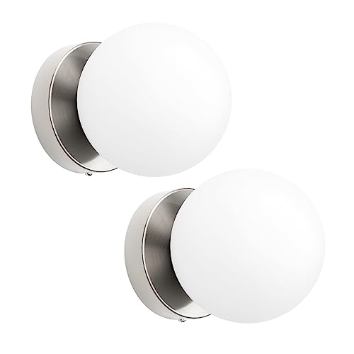 Aoceley Globe Wall Sconces Set of Two Brushed Nicekel Sconces Mid Century Wall Light Globe Glass...