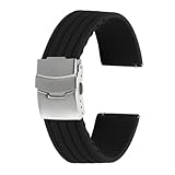 QUARKZMAN Cinturini Orologio In Silicone 24mm Larghezza Morbidi Cinturini Orologio In Gomma Con Fibbia A Scatto Argento Per Uomo Donna Nero