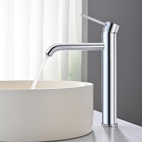 Miscelatore Lavabo Alto, BuntHaus Rubinetto Monocomando Bagno, Rubinetti Lavabo da Appoggio per Calda e Fredda Regolabile, Miscelatore Aeratore a Risparmio Idrico, Cromato