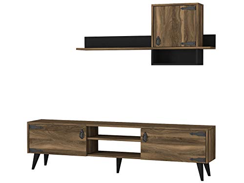 moebel17 4746 Anthes Wohnwand TV Lowboard Sideboard Anbauwand, Wandregal mit Tür, Metallgriffe, Walnuss, Wohnzimmer, Holz, Korpus eigenes Design, 180 x 41 x 30 cm