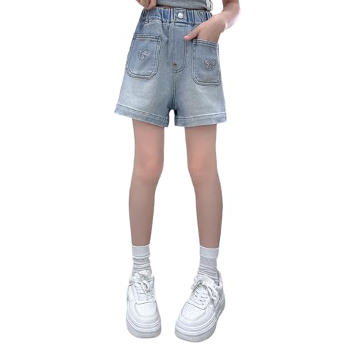 Shorts en jean pour filles avec nœud en strass du 6 au 14 ans